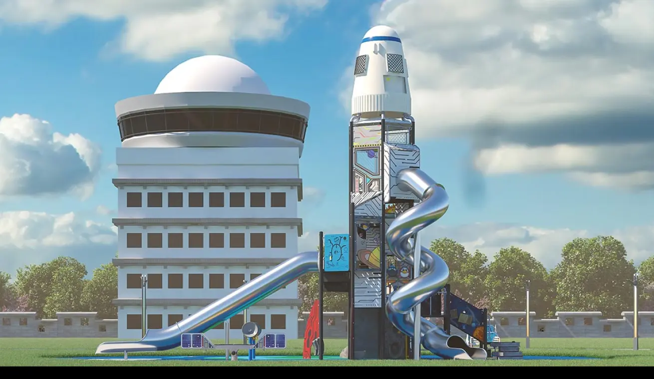 Giant Space Tower Playground With Stainless Steel Slide