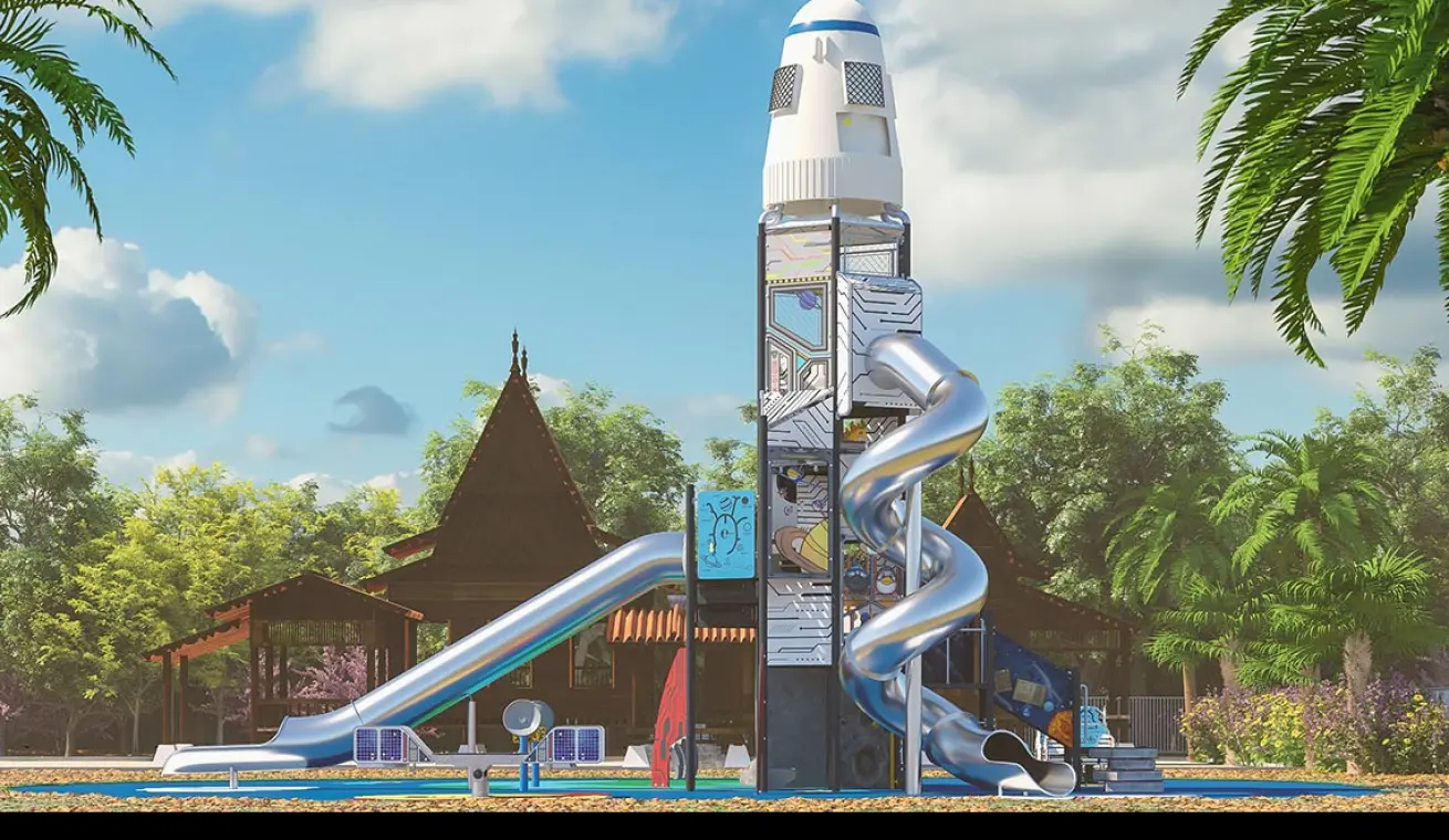 Giant Space Tower Playground With Stainless Steel Slide