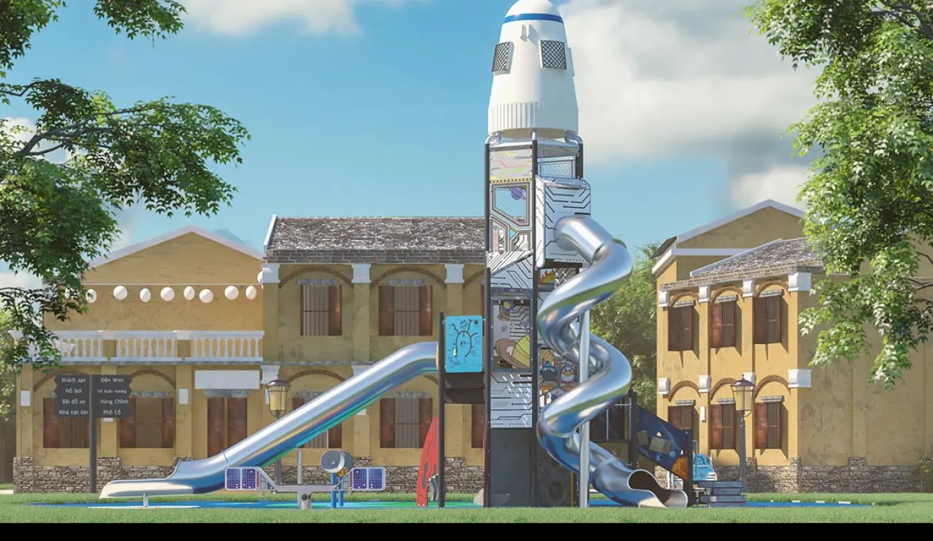 Giant Space Tower Playground With Stainless Steel Slide