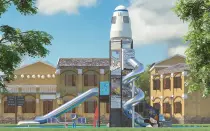 Giant Space Tower Playground With Stainless Steel Slide