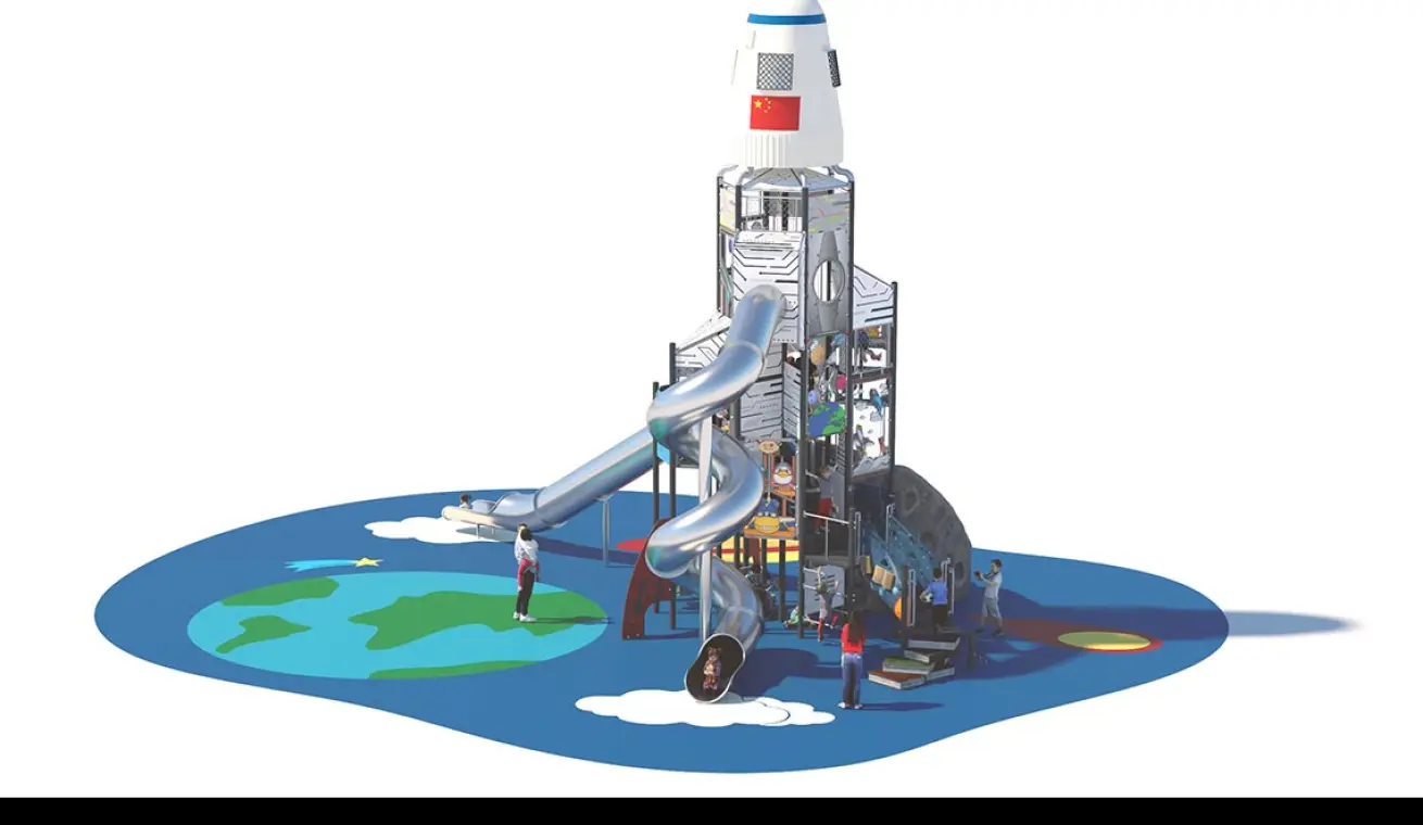 Giant Space Tower Playground With Stainless Steel Slide