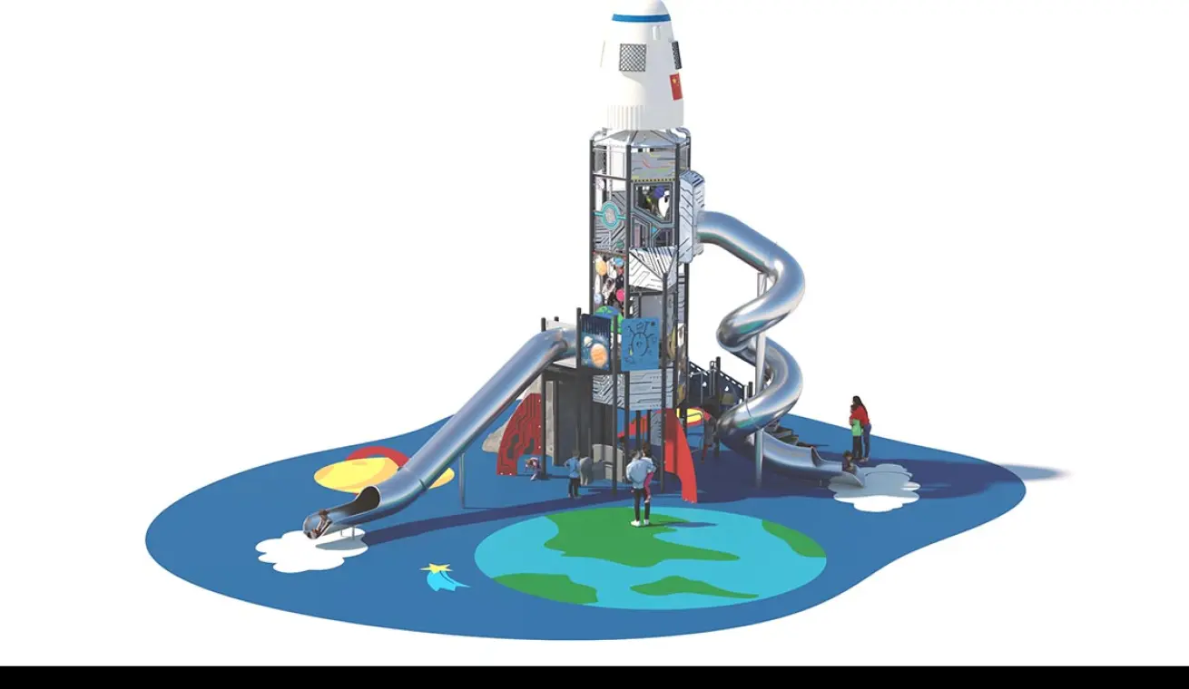 Giant Space Tower Playground With Stainless Steel Slide