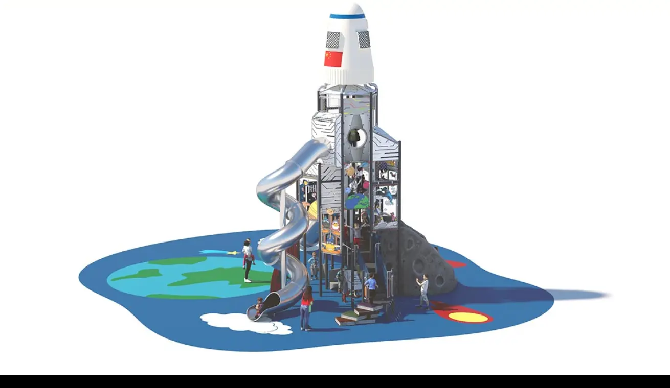 Giant Space Tower Playground With Stainless Steel Slide