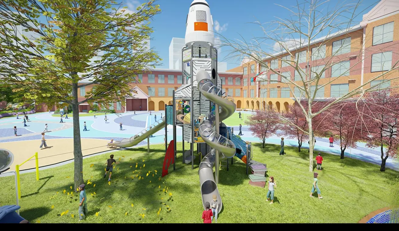 Giant Space Tower Playground With Plastic Slide
