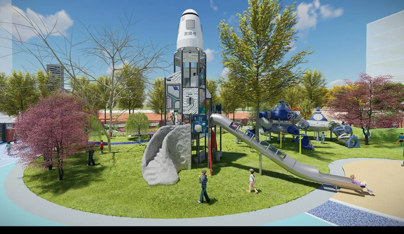 Giant Space Tower Playground With Plastic Slide