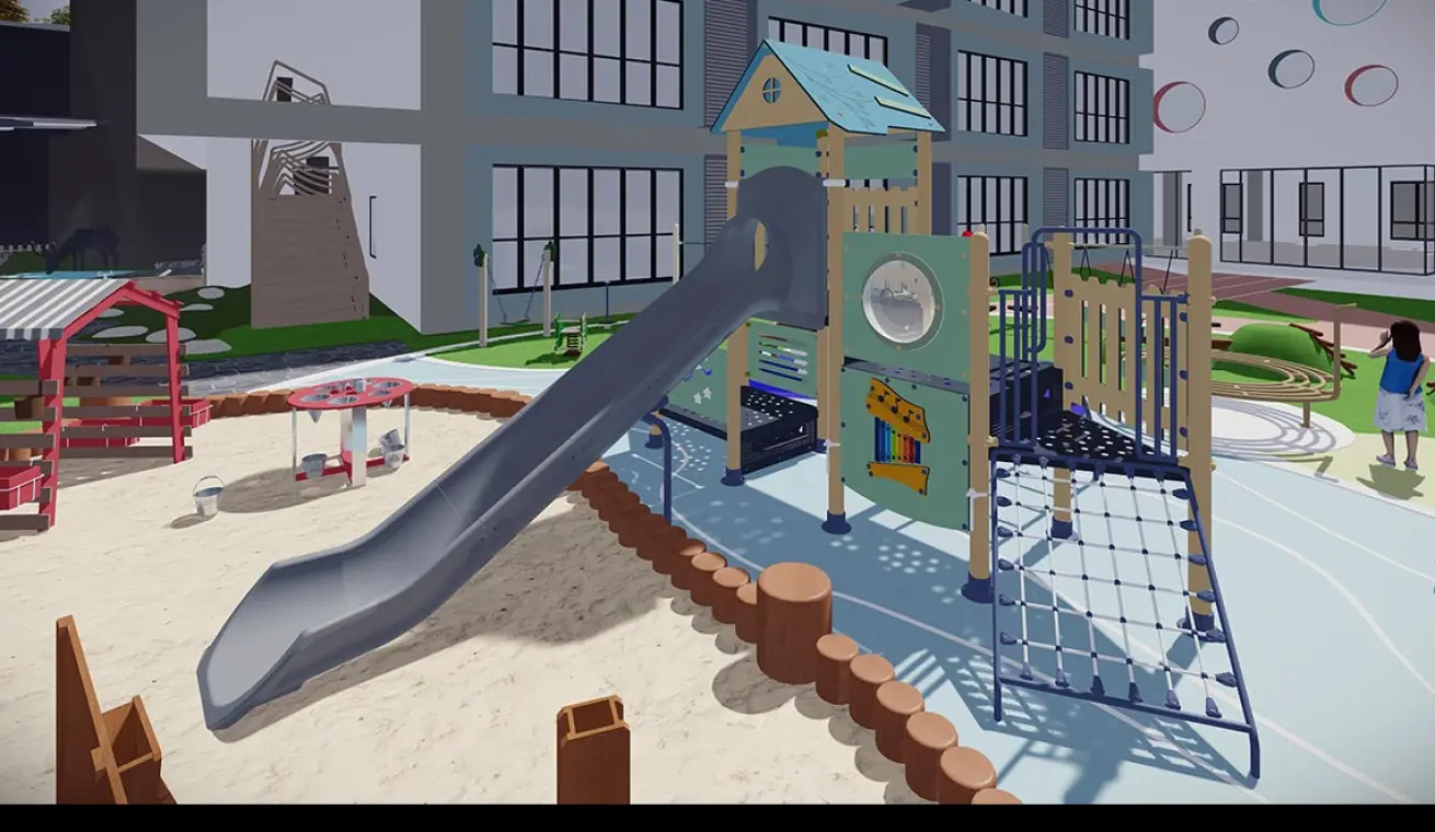 TREVOR Themed Park Playground With Plastic Slide