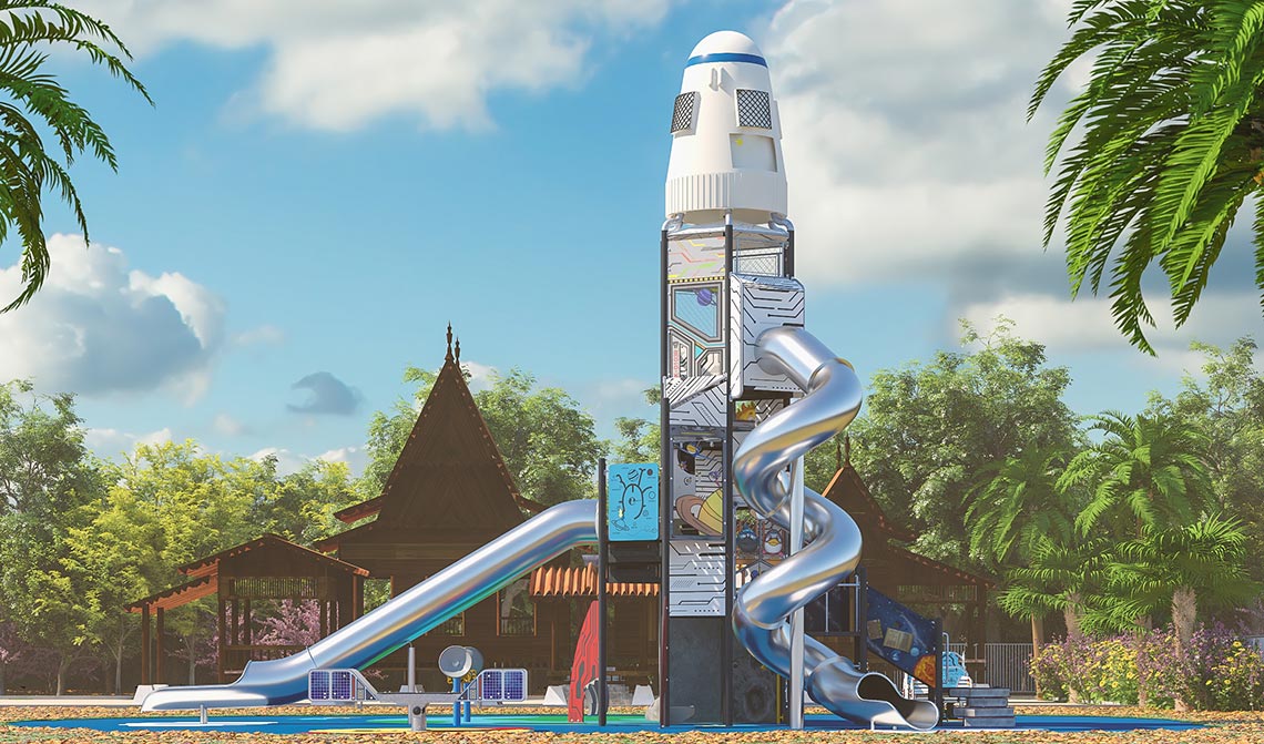 Giant Space Tower Playground With Stainless Steel Slide