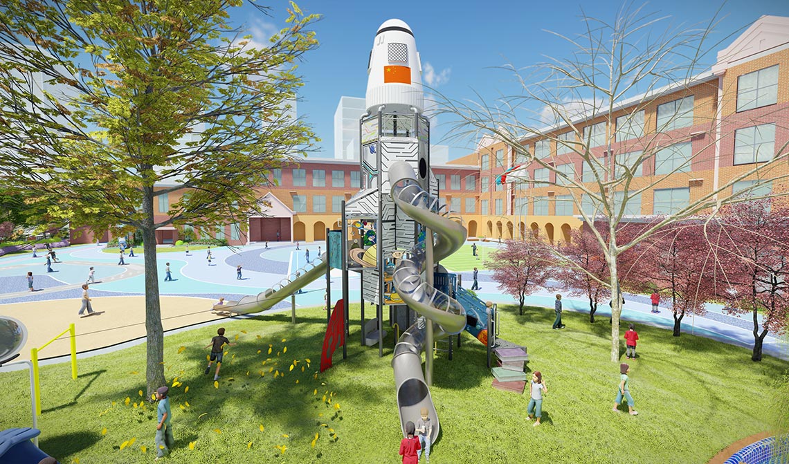 Giant Space Tower Playground With Plastic Slide