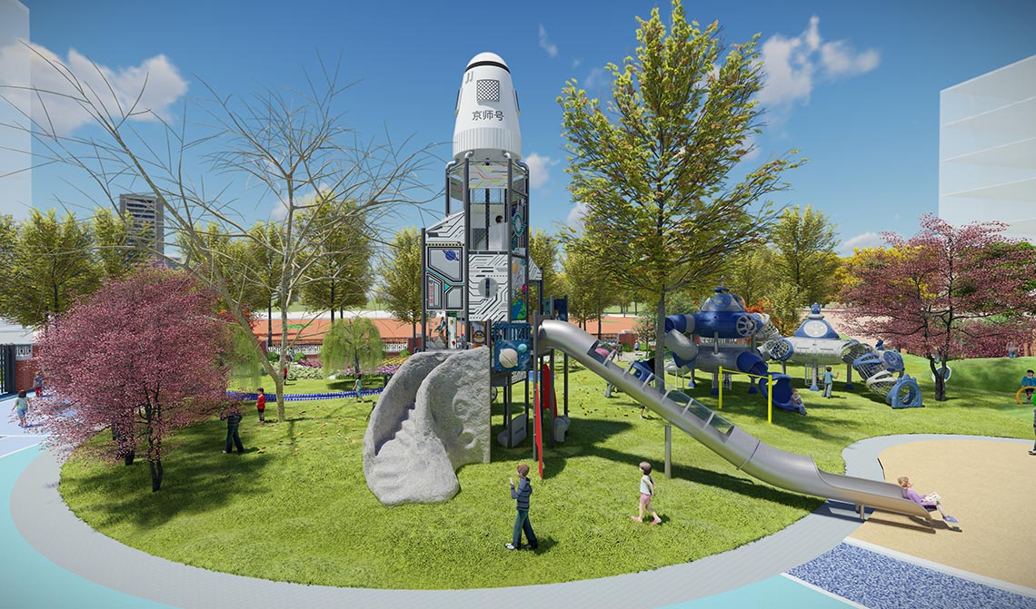 Giant Space Tower Playground With Plastic Slide